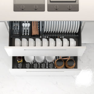 Nano black 304 basket stainless steel damping buffer cabinet basket drawer type dish rack double kitchen dish basket