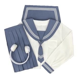 Original JK uniform suit blue collar white three sailor uniform academic style middle service class uniform sweet girl spring and summer school uniform