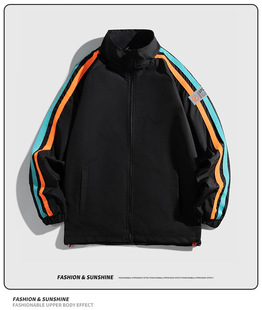 Spring and Autumn new contrast color rainbow stripe jacket trendy casual sports couple stand collar baseball uniform customizable logo