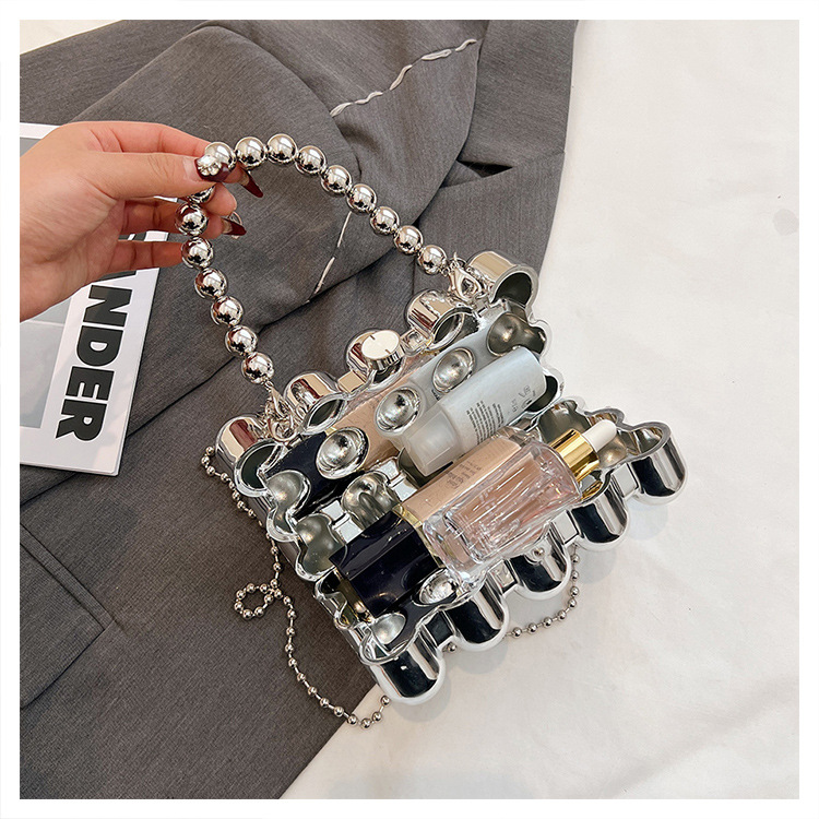 New cross-border beaded egg-shaped box bag, fashionable acrylic bag for women, European and American style clutch bag, shoulder bag, crossbody bag.