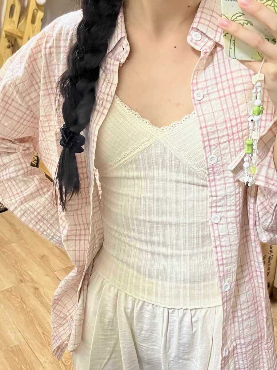 홍콩 스타일 틈새 구덩이 주름 ~ 신선한 컬러 블록 스트라이프 여성용 다용도 셔츠 폴로 칼라 긴팔 캐주얼 셔츠 신작