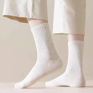 White Socks Women's New Boneless Straight Socks Sweat Absorbing Combed Cotton Mid-length Socks Solid Color Japanese Stacked Socks Women's Long Tube