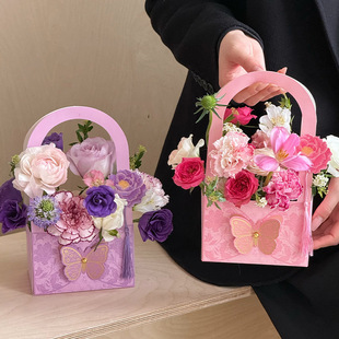 Internet Celebrity Goddess Festival Yuxiang Hand Decorative Jacquard Box Stereo Bow Flower-arranging Portable Box Flower Packaging Material