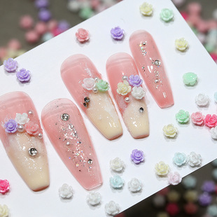 Wholesale Mini small size Camellia Nail Art Decoration Color Mix Broken Flash Rose Resin Drill Nail Jewelry