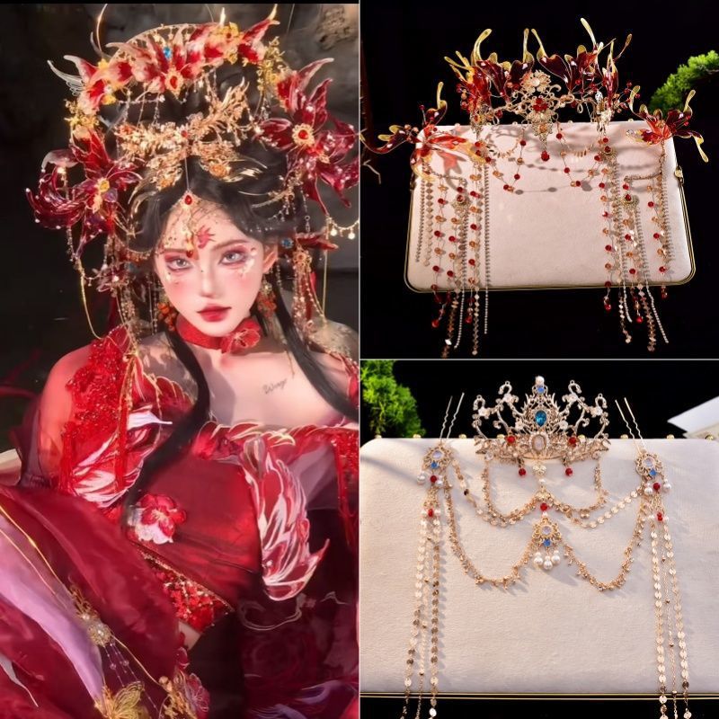 Ancient Style Han Dynasty Headdress, Mermaid Princess Hair Crown, Eyebrow Pendant, Ear Hanging Princess Hair Crown, Tassel Exotic Dunhuang Hair Accessories