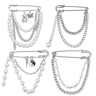 European and American cross-border jewelry new fashion pendant pearl chain brooch fashion multi-element retro pin accessories