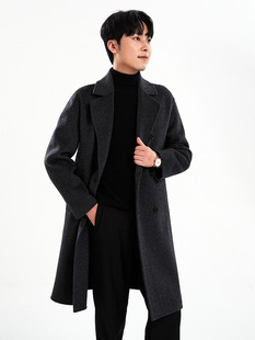 Men's Winter New Double-breasted Pure Wool Coat Loose Fashionable Double-sided Cashmere Coat Mid-length Coat Trendy