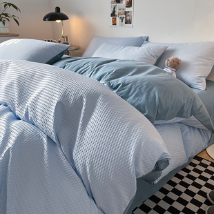 Spring and summer waffle four-piece bed sheet, quilt cover, 100% dormitory bed ice silk bedding 3