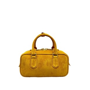 24 Fall/Winter M Family Show Suede Bowling Handbag Zhang Yuanying Frosted Leather Crossbody Boston Trendy Bag