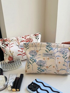 Ins Large Capacity Flower High-Level Cosmetic Bag Portable Clutch Bag Water Emulsion Cosmetic Lipstick Foundation Storage Bag