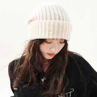 Winter New Women's Light Plate Knitted Hat All-match Fashionable Solid Color Dome Cap Instagram Style Girl's Face Small Casual Hat
