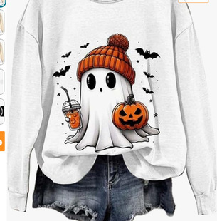 2024 autumn and winter new Amazon cross-border foreign trade women's Halloween 3D digital printing round neck shoulder sleeve sweater