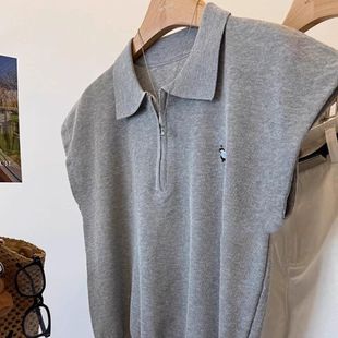 Корейская трикотажная футболка с короткими рукавами с вышивкой Polo-воротником женская летняя высокая чувство маленького человека с дикими плечами топ женская одежда