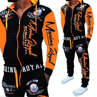 Foreign trade new men's sports suit casual letter printing suit two-piece European and American suit men's spot