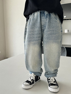 Hai Ma's Boys Jeans 2025 New Autumn Children's Korean Children's Wear Pants Washed All-match Middle and Big Children's Trendy