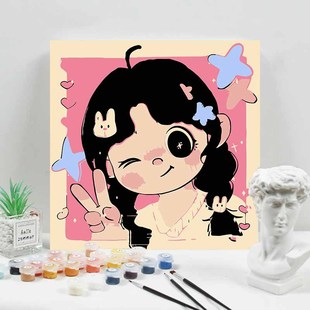Factory direct 30*30 handmade diy digital oil painting cartoon cartoon cute decoration digital mapping oil painting wholesale