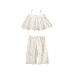 Wurib Girl's Summer Fresh Suit Children's Hollow Breathable Coat Dress Baby's Loose Pants