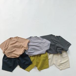 Cross-border Striped T-shirt for Children Summer New Korean-style Short-sleeved Rags Lightweight Round Neck T-shirt Trendy for Boys and Girls