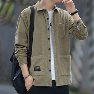 Corduroy long-sleeved shirt for men Spring and Autumn new pure cotton workwear multi-pocket top casual shirt coat for men
