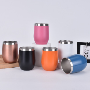 Cross-border European and American 304 stainless steel vacuum eggshell Cup 12oz double-layer egg cup office household U-shaped red wine glass