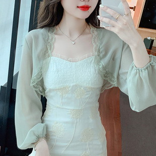 Small shawl coat for women 2024 spring and summer new small waistcoat versatile chiffon sun protection clothing ultra-thin short outer cardigan