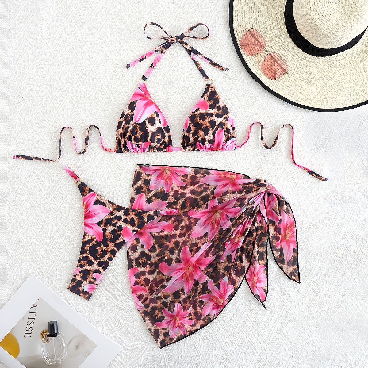 European and American New Style Split Swimsuit Women's Lace-Up Solid Color with Breast Pads Women's Sexy Bikini Beach Seaside Swimsuit
