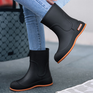 Korean Style Rain Shoes Women's Fashionable Outer Wear Non-slip Water Shoes Wear-resistant Soft Bottom Kitchen Work Adult Warm Mid-length Rain Boots