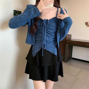 Spice Girl Design Niche Knit Sweater Women's 2024 New Autumn and Winter Korean-style Slimming Top Two-piece Set