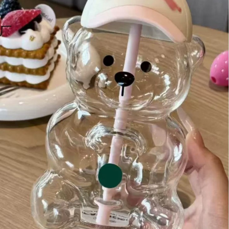 공장 도매 창조적 인 곰 우유 차 컵 귀여운 만화 곰 아기 물 컵 여자 친구 유리 공예