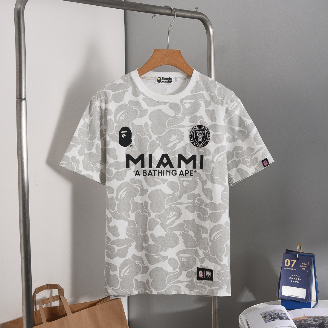 Japanese trendy brand Miami International co-branded Messi camouflage embroidered sleeve patch couple's short-sleeve T-shirt football jersey + shorts