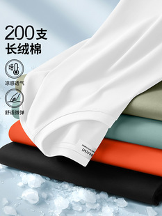 200 Liquid Ammonia Long-staple Cotton Short-sleeved T-shirt Men's Summer Thin Ice Silk Cool High-end Round Neck mercerized Cotton Half-sleeved
