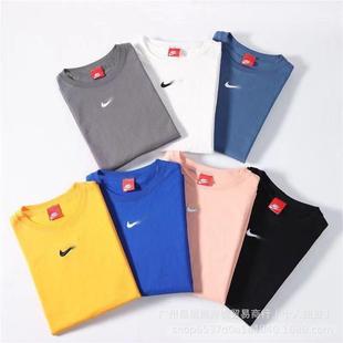High Version Trendy Brand Pure Cotton Small Book Embroidered T-shirt Single Hook Pure Cotton Loose for Men and Women All-match Short Sleeve Round Neck for Couples