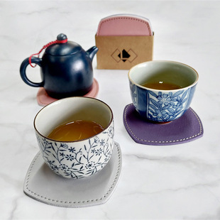Japanese-style Waterproof Leather Coaster Heat Insulated Square Round Tea Coaster Bowl Mat Double-sided Leather Non-slip Coffee Coaster