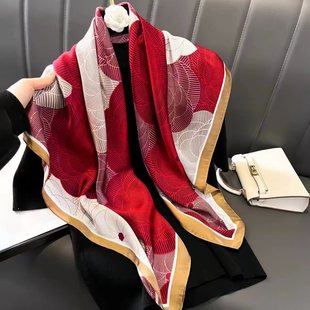Spring and Summer New Japanese Style Simple Fashion Scarf Scarf Women's Printed 90 Large Square Scarf Women's Cross-border Headscarf