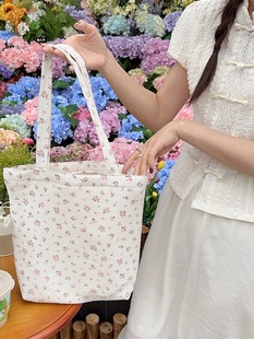 44121 Canvas Bag Spring Pure Cotton Floral Canvas Bag Tote Bag Shoulder Handbag Niche Handbag