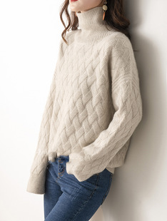 Autumn and Winter new turtleneck thickened pure woolen sweater women's pullover wool knitted loose lazy style bottoming shirt