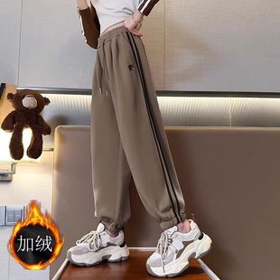 Girls' Sports Pants Autumn and Winter Fashion fleece-lined Sweatpants Girls' 2024 New Loose Casual Children's Pants Autumn