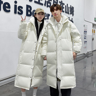 Mid-length Down Jacket Men's and Women's Fashion Brand Korean Warm Fashion Over-the-knee Couple Hooded Goose Down Jacket