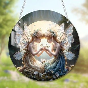 Amazon Love Elf with Wings Angel Acrylic Painted Disc Pendant Window Decoration Porch Listing Decoration