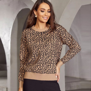 Джемпер женский Leopard Sweater Top Long Sleeve All-match Base Sweater