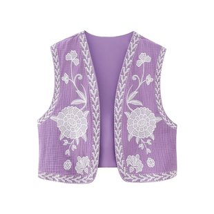 ZR foreign trade wholesale European and American style women's French embroidery open placket sleeveless cotton vest 6895 023 250