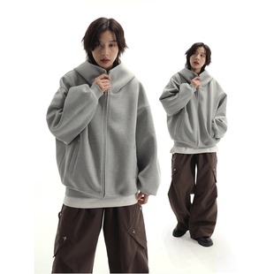 American Style Retro Profile Air Layer Hooded Sweatshirt for Men and Women Autumn and Winter Original Original Craft Loose Thickened Heavy Jacket