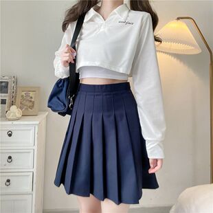 White Pleated Short Skirt for Women, Autumn and Winter Gray High-Waisted Slim-Fit Petite A-Line Skirt, Spring and Autumn Style, Trendy Ins Style