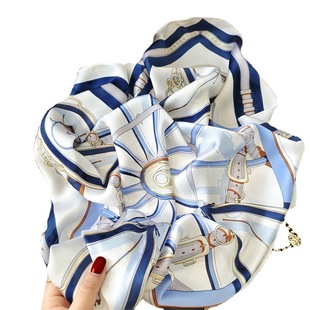 Blue and White Elegant 70 Small Square Scarf Women's 2023 New Summer Thin All-match Fashionable Simple High-end Scarf