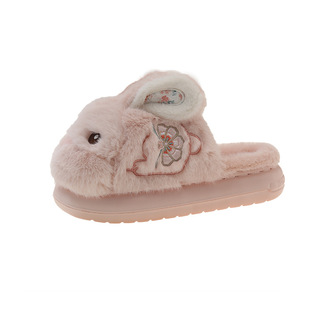 Thick bottom cotton slippers women 2024 winter new indoor home fleece-lined warm outdoor cute plush rabbit cotton slippers