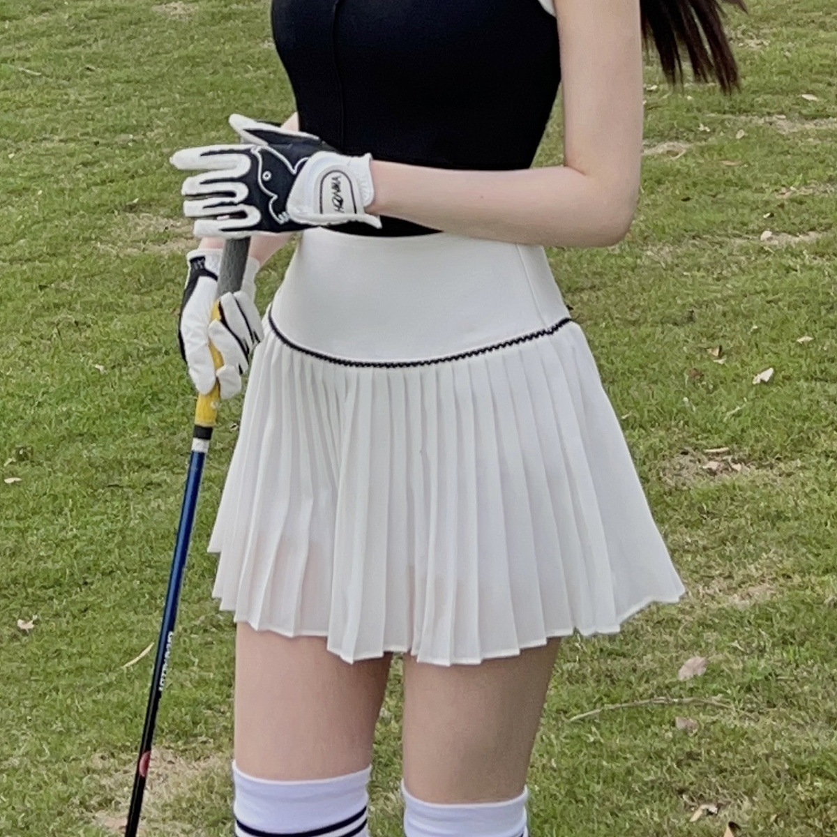 Korean Style Golf Clothing Women's Suit Casual Sports Polo Shirt Sleeveless Top Tennis Pleated Short Skirt Feather