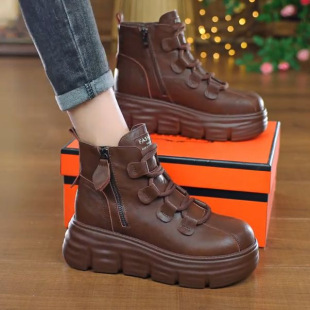 British Style Martin Boots Women's 2024 New All-match fleece-lined Retro Platform Bottom Increased Winter Thick Bottom Short Cotton Boots