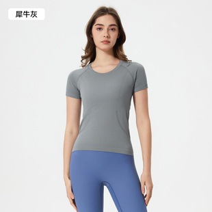 Summer Quick-drying Breathable Sports Short-sleeved Women's Tight Waist Slimming Pilates Top Fitness Yoga Clothes T-shirt D25073