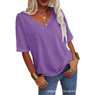 2024 summer Amazon eBay explosions Europe and the United States new women's short sleeve V-neck T-shirt jacket cross-border foreign trade