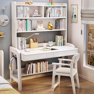 Solid Wood Desk Bookshelf Integrated Table Bedroom Home Primary and Secondary School Students Desk and Chair suit Liftable Children's Study Table